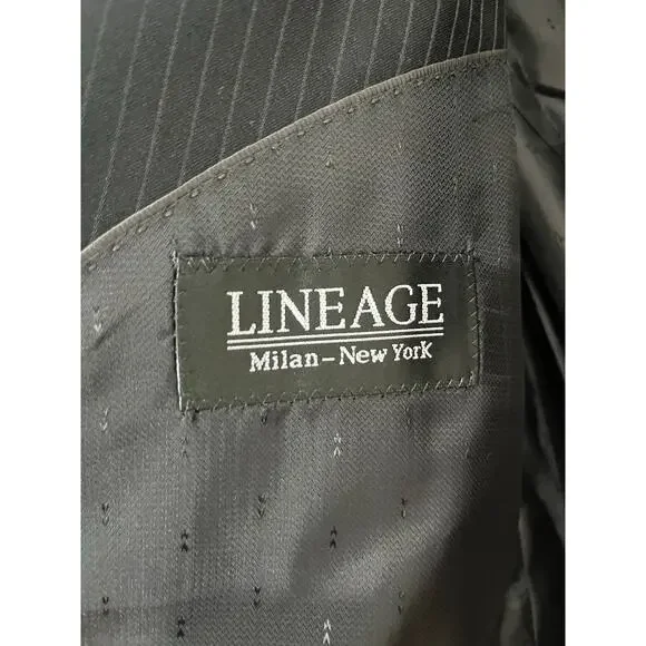 Mens Lineage Black Striped Suit Size 56L NEW